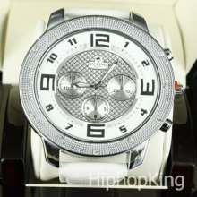 Cubic Zirconium Bling Icy Big Face Analog Dial Hip Hop Leather Band Custom Watch