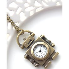 Cute Pocket Watch, Retro Style Pocketwatch, Working Watch, Robot, Future Clock Necklace, Small Watch (PW12)