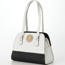 Dana Buchman Purse Greta Satchel Faux Leather Gold Logo Plate Handbag