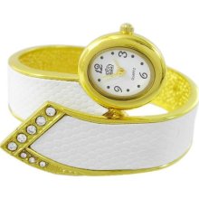 Deluxe Quartz Ladies Girls Crystal Bangle Bracelet Wrist Watch White Golden