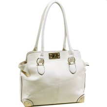 Designer inspired satchel bag with silver tone hardware details
