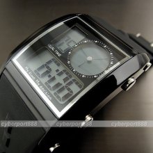 Dial Fashion Quartz Hours Date Alarm Black Rubber Men Women Wrist Watch Wg182