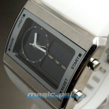 Dial Fashion Quartz Hours Date Alarm White Rubber Men Women Wrist Watch A163