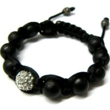 Diamond Cz Matte Black Ball Iced Out Disco Ball Bracelet (Male)