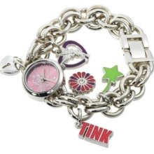 Disney Women's TK2022 Tinkerbell Pink Sunray Dial Charm Bracelet