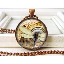 Dragonfly Pendant - Dragonfly Jewelry - Dragonflies - Pocket Watch - Wedding Jewelry - Dragonfly Necklace - Copper Jewelry