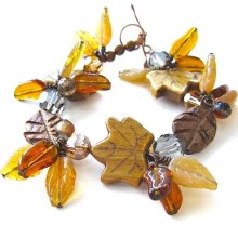 Eco Friendly Charm Bracelet Wooden Leaves, Maple Leaf Made in Maine