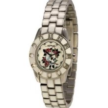 Ed Hardy Ladies White Printed Dial Stainless Steel Bracelet Watch