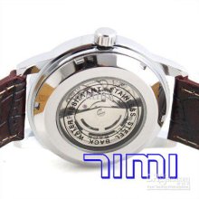 Elegant Brown Leather Mens Date Automatic Watch Crystal