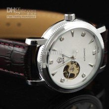 Elegnat Mens Automatic Wrist Watch White Case W/diamond