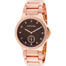 Elgin Ladies' Rosegold Link Bracelet Watch w/ Brown Round Dial