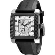 Emporio Armani Meccanico Gents Rectangular Case Silver Dial Black Rubber Strap Watch