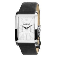 Emporio Armani Men's Black Leather White Dial Super Slim Watch Ar2030