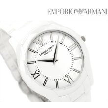 Emporio Armani Mens Watch White Super Slim Ceramic Bracelet W/box Ar1442