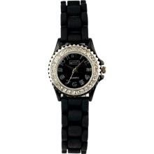 Eton Ladies Diamante Case Black Silicon Strap Watch 2910-0 Small Size, Low Nickel