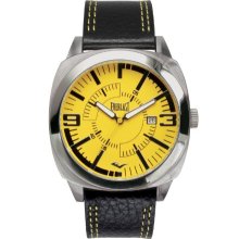 Everlast 33-219 Men's Quartz Watch With Yellow Dial Analogue Display And Black Leather Strap Ev-219-004