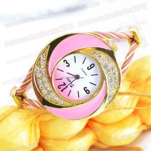 Exquisite Crystal Quartz Bracelet Watch Women's Wrist Watch Golden Pink M703i
