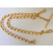 Fancy Antique Heavy Men's Rose Gold Filled T Bar Chain Pocket Watch Locket