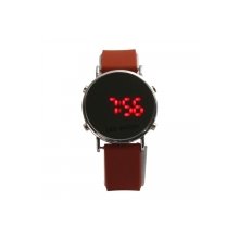 Fashion Brown Silicone Band Steel Case Digital Red LED Light Wrist Watch