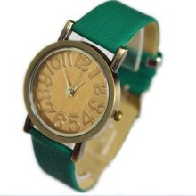 Fashion Casual Asos Moustache Girl Boy Leather Quartz Beard Wrist Watch Green