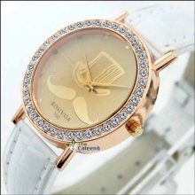 Fashion Crystal Eiffel Tower Women Watch Quartz Leather Band Moustache Lady