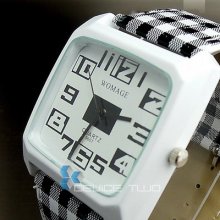 Fashion Cute Quartz Hours Dial Leather Girl White Black Young Wristwatch Hw061