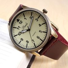 Fashion Dark Brown Leather Band Analog Quartz Women Mens Gift Wrist Watch