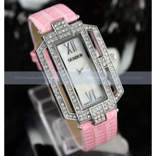 Fashion Ladies Womens Crystal Hollow Gold Silver Leather Quartz Watch Gift