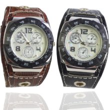 Fashion Leather Strap Sports Men Boy Analog Quartz Wrist Watch Black/brown A1209