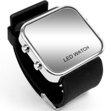 Fashion Mirror Date Black Led Digital Sport Unisex Silicone Wrist Watch Cool