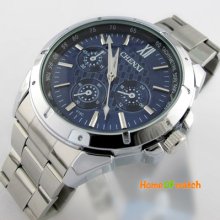 Fashion Navy Blue Dial Men's Classic Analog Steel Wrist Quartz Watch