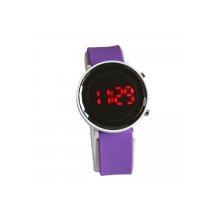 Fashion Purple Silicone Band Steel Case Digital Red LED Light Wrist Watch