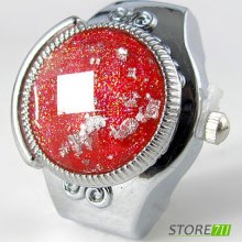 Fashion Red Lampwork Glass Stretchy Metal Finger Ring Quartz Watch Cute Gift