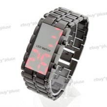 Fashion Red Led Black Band Iron Samurai Lava Sport Digital Men's Wrist Watch