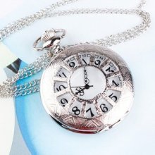 Fashion Retro Court Hollow Carved Gift Pocket Watch Chain Necklace
