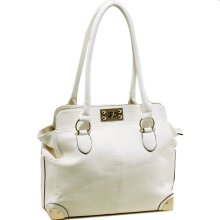 Fashion satchel bag with silver tone hardware details - white