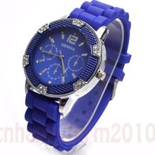 Fashion Style Geneva Dial Silicone Quartz Unisex Jelly Crystal Sport Wrist Watch