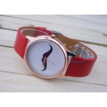 Fashion Women Casual Moustache Face Girl Leather Watch Beard Wrist Watch