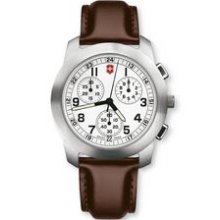 Field Chrono Watch With Large White Dial & Brown Leather Strap