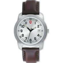 Field Watch With Large Silver Dial & Brown Leather Strap
