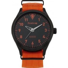 Firetrap Men's Quartz Watch With Black Dial Analogue Display And Orange Nylon Strap Ft10660