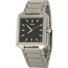 Fossil Mens Square Case Black Dial Stainless Steel Bracelet Watch Jr1081