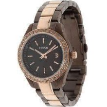 Fossil Stella Mini Brown & Rose Gold Watch Stainless Steel Crystal Es3000