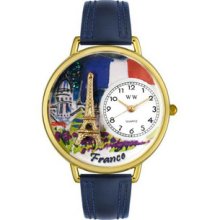 France Navy Blue Leather And Goldtone Watch
