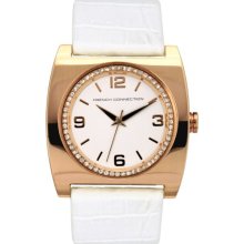 French Connection Fc1027w Ladies Gold Plated Stone Set Leather Strap Watch