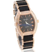 Gemax Women's Analog Wactch with Crystal Bezel & Tungsten Steel Strap (Black & Golden)