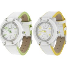 Geneva Platinum Women's Lined White Buckle Watch (Yellow)