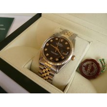 Gents Rolex Datejust Bi-metal Black Diamond Dial