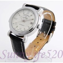 Genuine Leather Simple Roman Date Self Wind Automatic Mechanical Men Women Watch