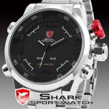 Genuine Shark Big Case Army Led Digital Date Day Alarm Men Quartz Sport Watch